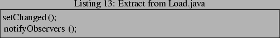 \begin{lstlisting}[frame=trbl,caption=Extract from Load.java]{}
setChanged();
notifyObservers();
\end{lstlisting}